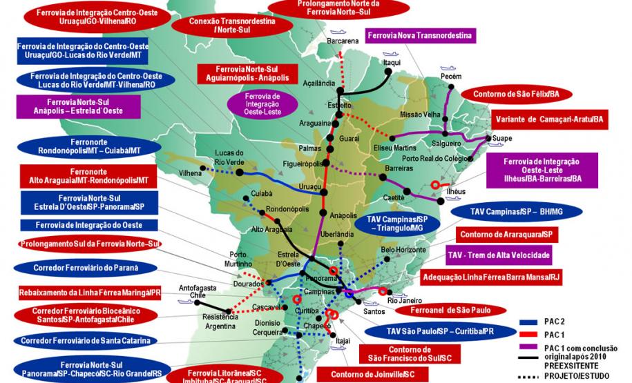 CREA pede construção de ferrovia entre Campo Mourão e Paranaguá CREA pede construção de ferrovia entre Campo Mourão e Paranaguá - Mapa PAC